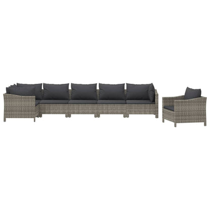 7-tlg. Garten-Lounge-Set mit Kissen Grau Poly Rattan