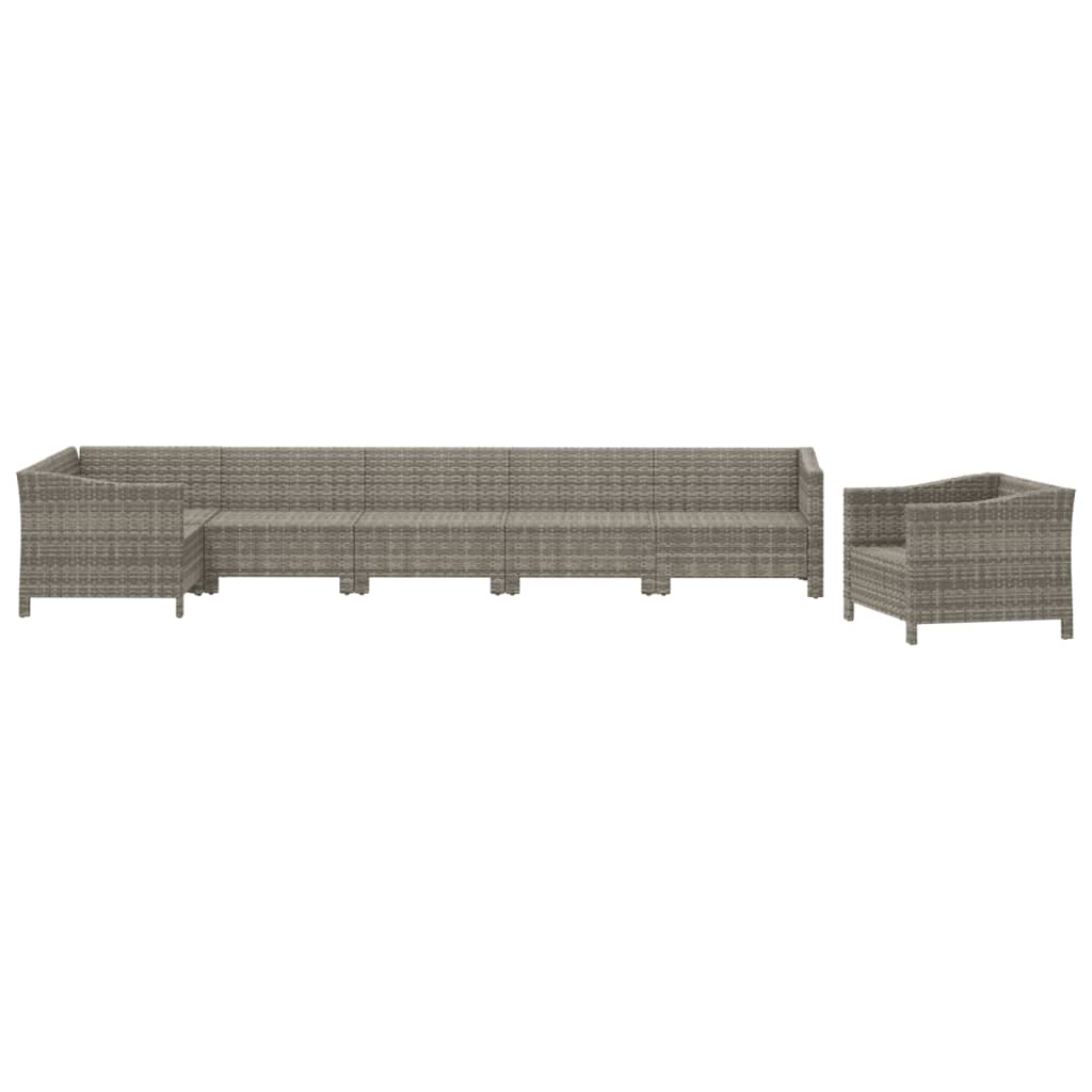 7-tlg. Garten-Lounge-Set mit Kissen Grau Poly Rattan