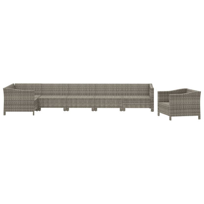 7-tlg. Garten-Lounge-Set mit Kissen Grau Poly Rattan