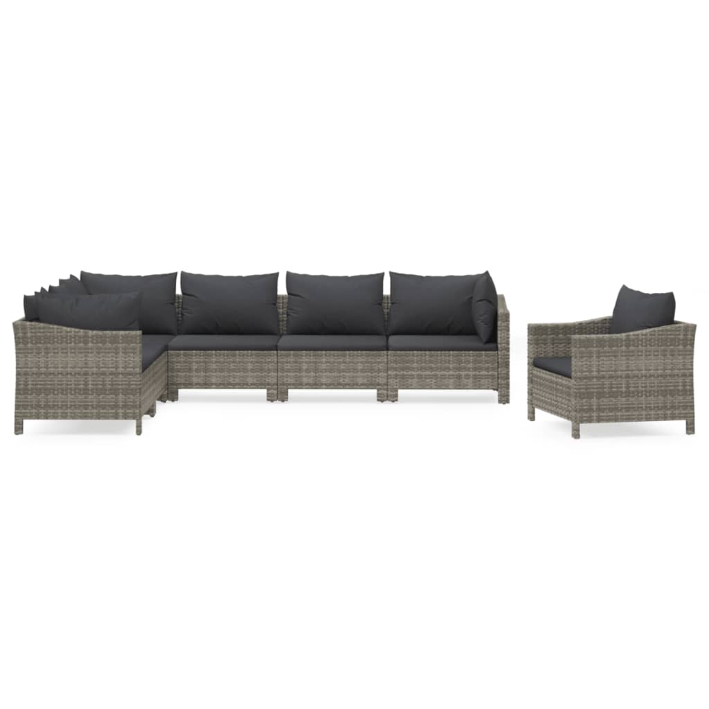 7-tlg. Garten-Lounge-Set mit Kissen Grau Poly Rattan