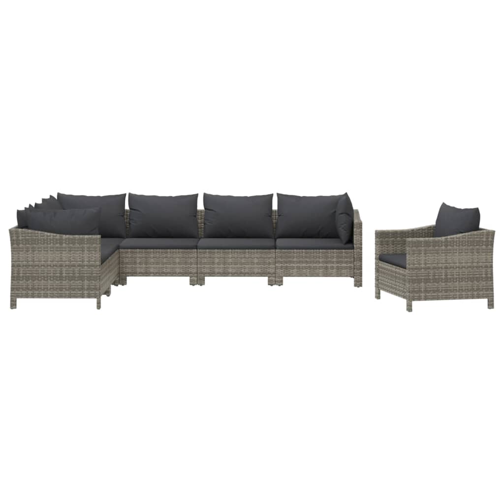 7-tlg. Garten-Lounge-Set mit Kissen Grau Poly Rattan