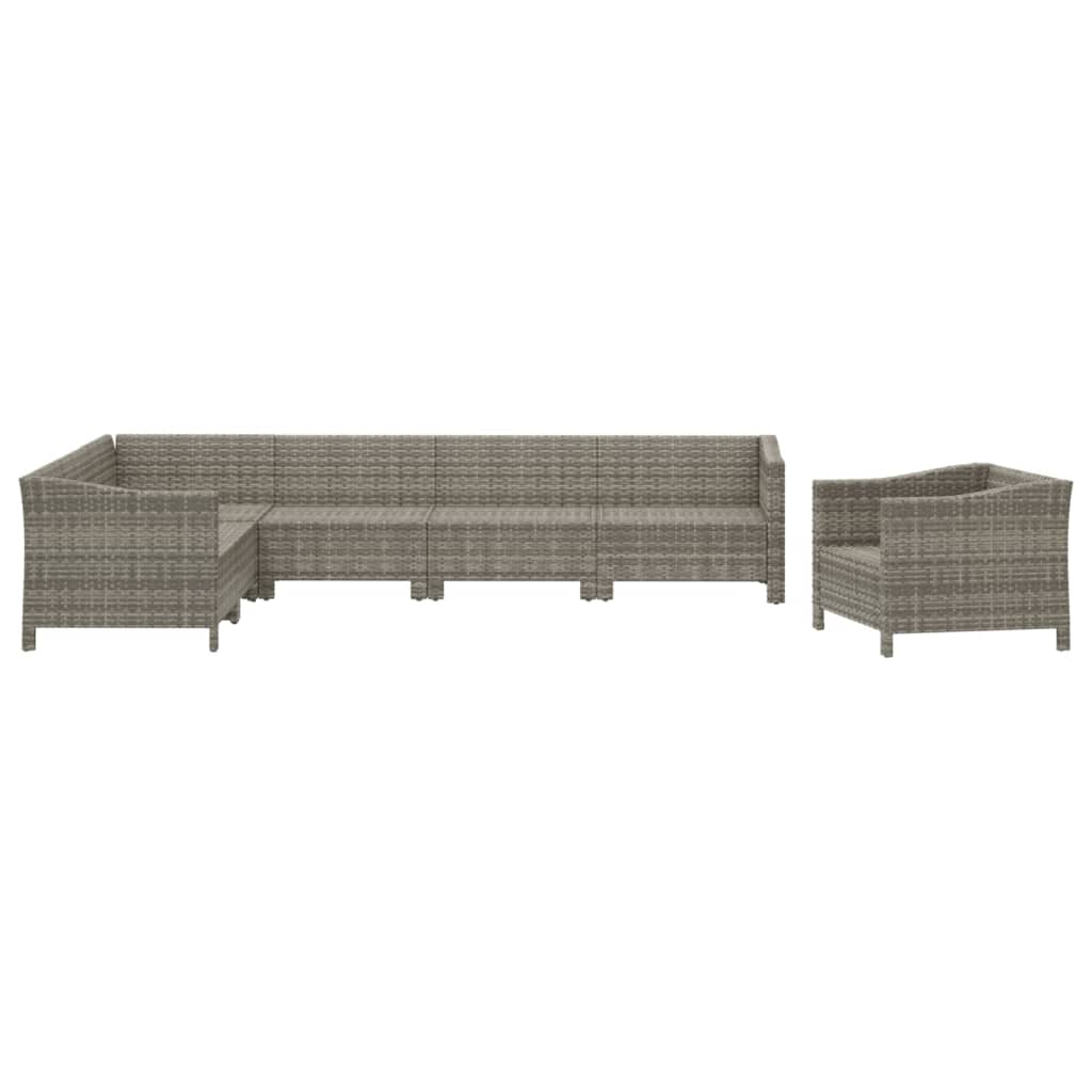 7-tlg. Garten-Lounge-Set mit Kissen Grau Poly Rattan