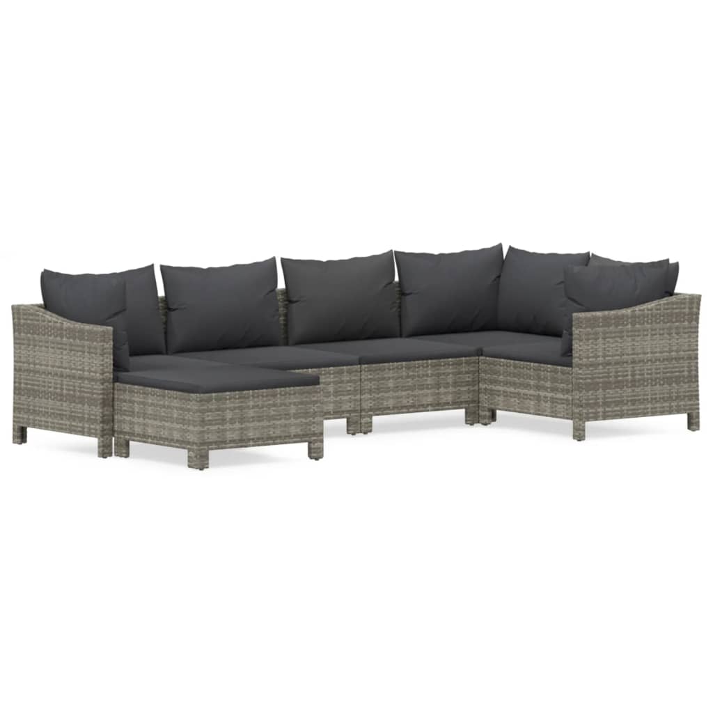 6-tlg. Garten-Lounge-Set mit Kissen Grau Poly Rattan