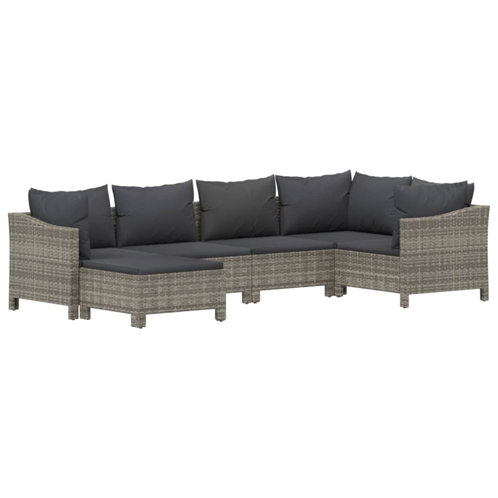 6-tlg. Garten-Lounge-Set mit Kissen Grau Poly Rattan