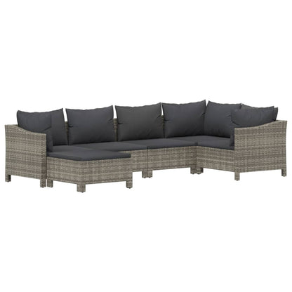 6-tlg. Garten-Lounge-Set mit Kissen Grau Poly Rattan