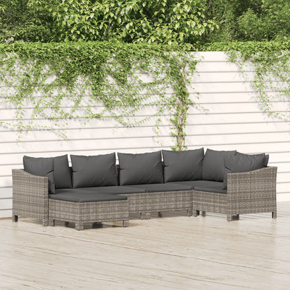 6-tlg. Garten-Lounge-Set mit Kissen Grau Poly Rattan