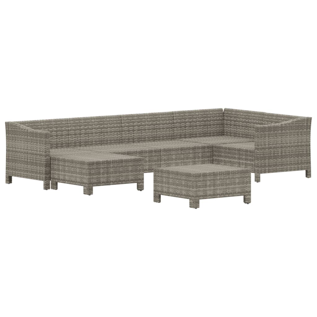 7-tlg. Garten-Lounge-Set mit Kissen Grau Poly Rattan