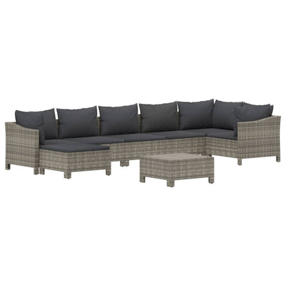 8-tlg. Garten-Lounge-Set mit Kissen Grau Poly Rattan