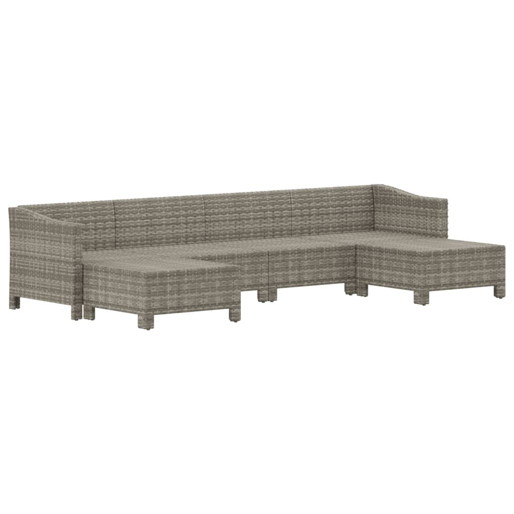 6-tlg. Garten-Lounge-Set mit Kissen Grau Poly Rattan