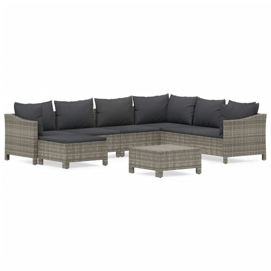 8-tlg. Garten-Lounge-Set mit Kissen Grau Poly Rattan