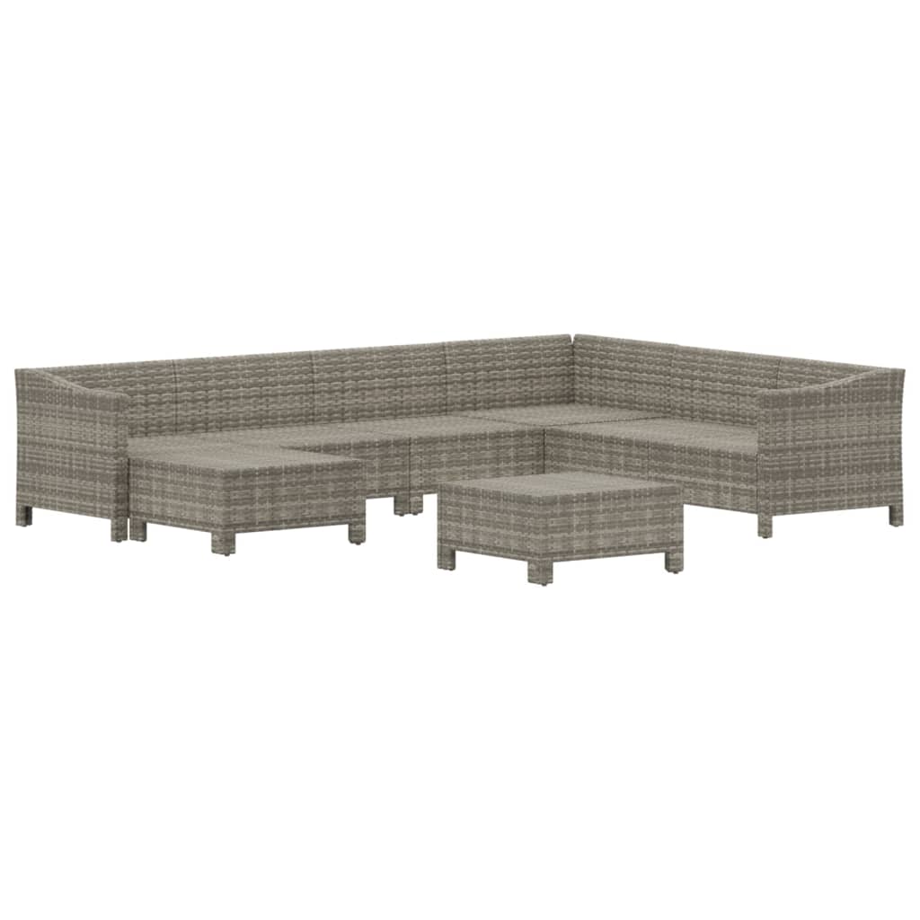 8-tlg. Garten-Lounge-Set mit Kissen Grau Poly Rattan