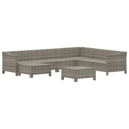 8-tlg. Garten-Lounge-Set mit Kissen Grau Poly Rattan