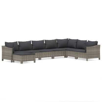 8-tlg. Garten-Lounge-Set mit Kissen Grau Poly Rattan