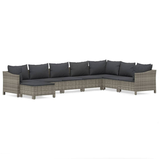 8-tlg. Garten-Lounge-Set mit Kissen Grau Poly Rattan