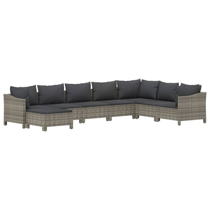 8-tlg. Garten-Lounge-Set mit Kissen Grau Poly Rattan