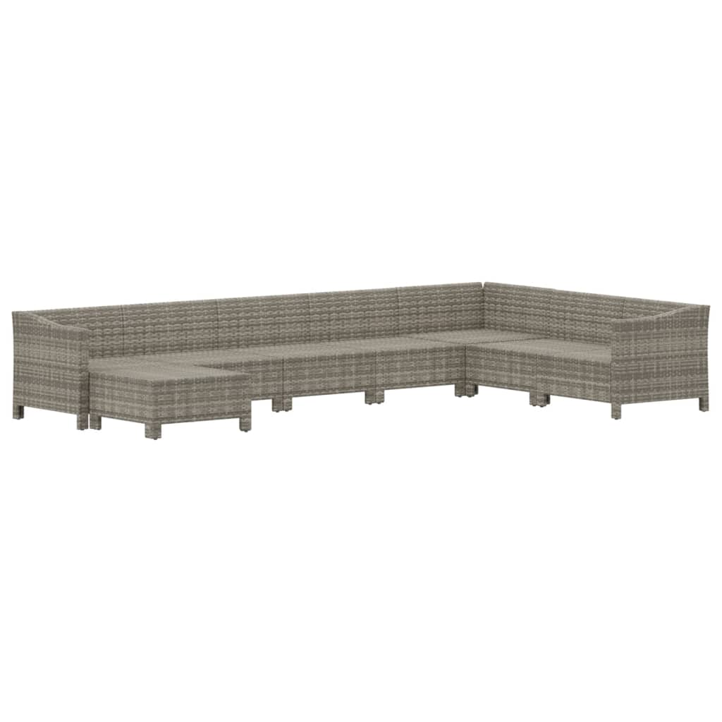 8-tlg. Garten-Lounge-Set mit Kissen Grau Poly Rattan