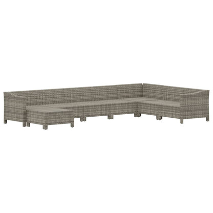 8-tlg. Garten-Lounge-Set mit Kissen Grau Poly Rattan