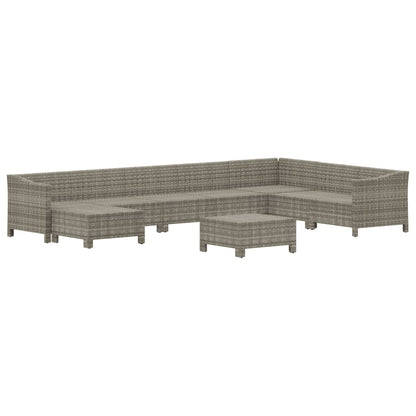 9-tlg. Garten-Lounge-Set mit Kissen Grau Poly Rattan