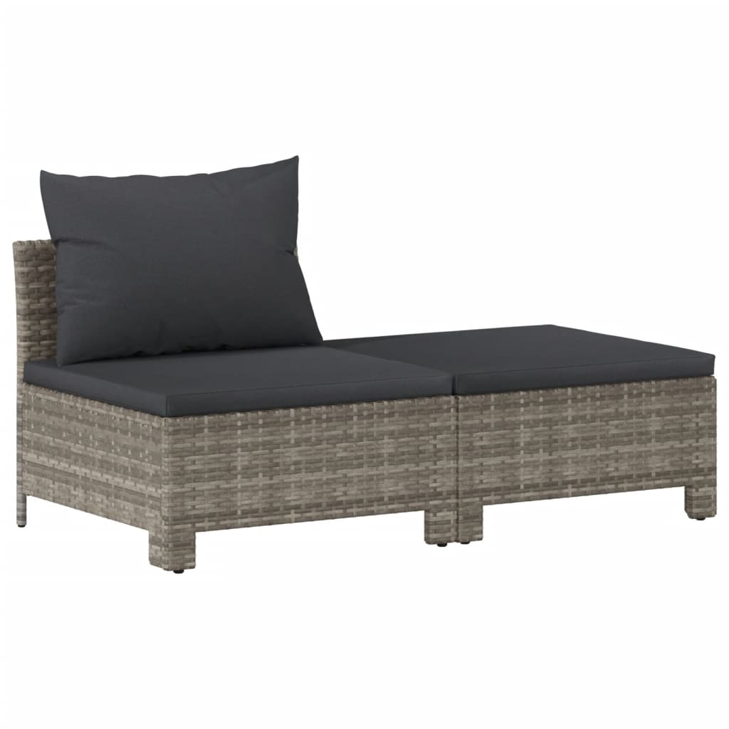 9-tlg. Garten-Lounge-Set mit Kissen Grau Poly Rattan