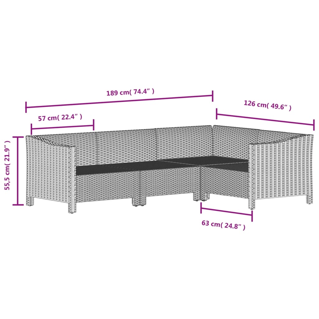 9-tlg. Garten-Lounge-Set mit Kissen Grau Poly Rattan