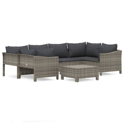 7-tlg. Garten-Lounge-Set mit Kissen Grau Poly Rattan