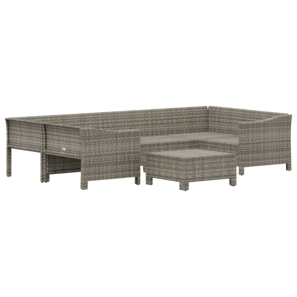 7-tlg. Garten-Lounge-Set mit Kissen Grau Poly Rattan