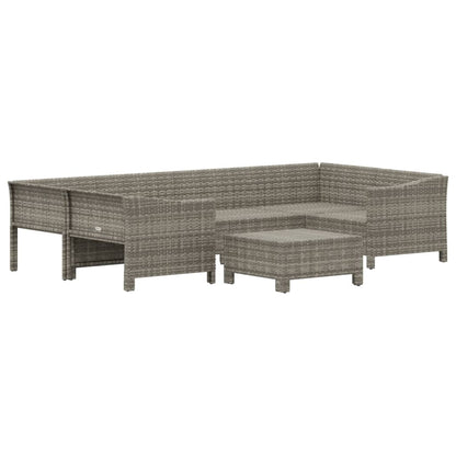 7-tlg. Garten-Lounge-Set mit Kissen Grau Poly Rattan