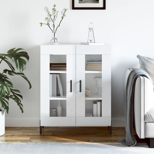 Skænk Højglans Hvid 69,5x34x90 cm Træmateriale