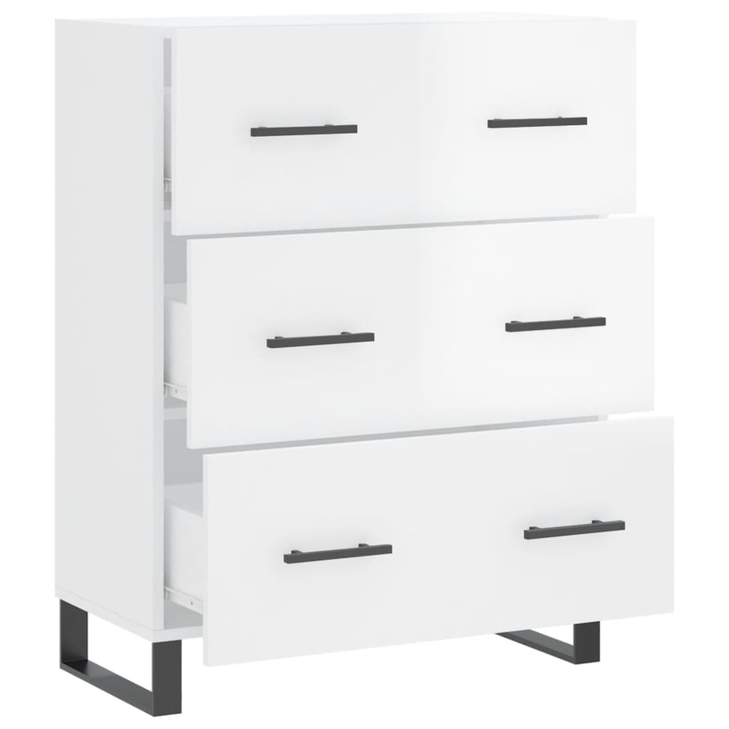 Skænk Højglans Hvid 69,5x34x90 cm Træmateriale