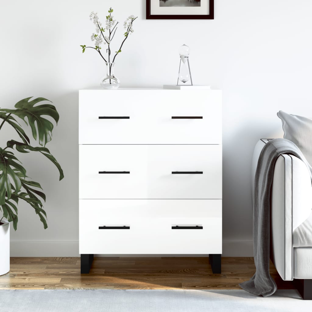 Skænk Højglans Hvid 69,5x34x90 cm Træmateriale