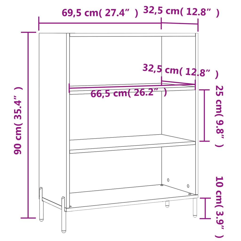 Reol Sort 69,5x32,5x90 cm Træ Materiale