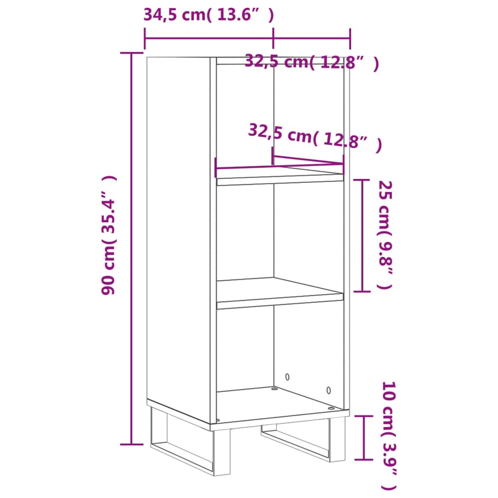 Sideboard Braun Eichen-Optik 34,5x32,5x90 cm Holzwerkstoff