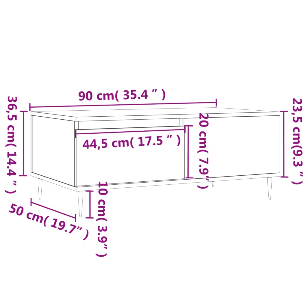 Couchtisch Braun Eichen-Optik 90x50x36,5 cm Holzwerkstoff