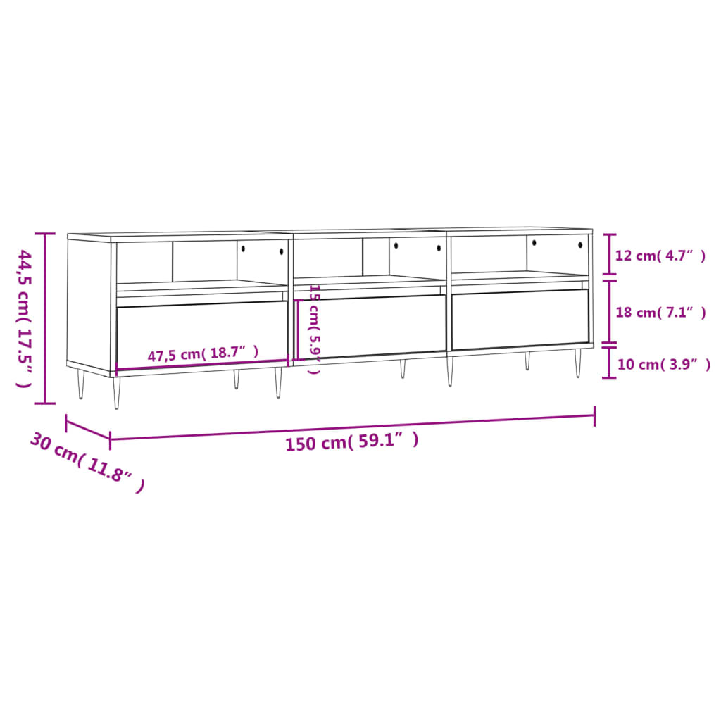 TV-skab Sort 150x30x44,5 cm Træ Materiale