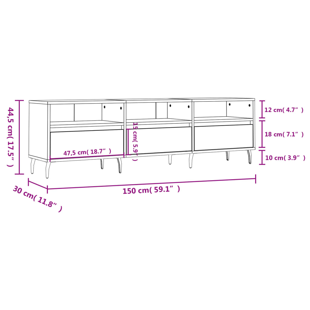 TV-skab Sort 150x30x44,5 cm Træ Materiale