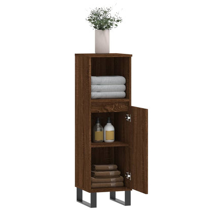 Badschrank Braun Eichen-Optik 30x30x100 cm Holzwerkstoff