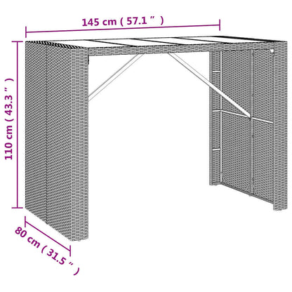 7-tlg. Gartenbar-Set mit Kissen Grau Poly Rattan