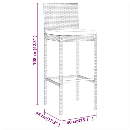 7-tlg. Gartenbar-Set mit Kissen Grau Poly Rattan