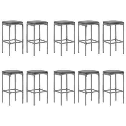 11-tlg. Gartenbar-Set mit Kissen Grau Poly Rattan