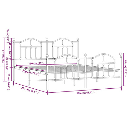 Bettgestell mit Kopf- und Fußteil Metall Weiß 160x200 cm