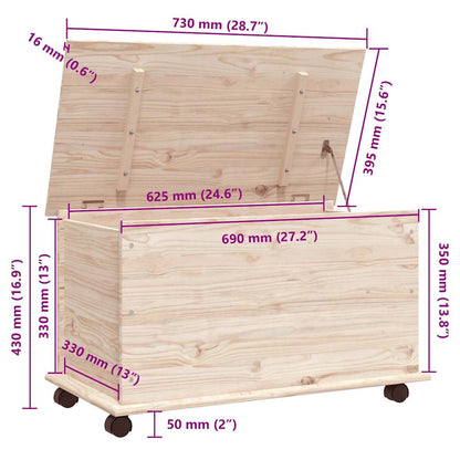 Truhe mit Rollen ALTA 73x39,5x43 cm Massivholz Kiefer