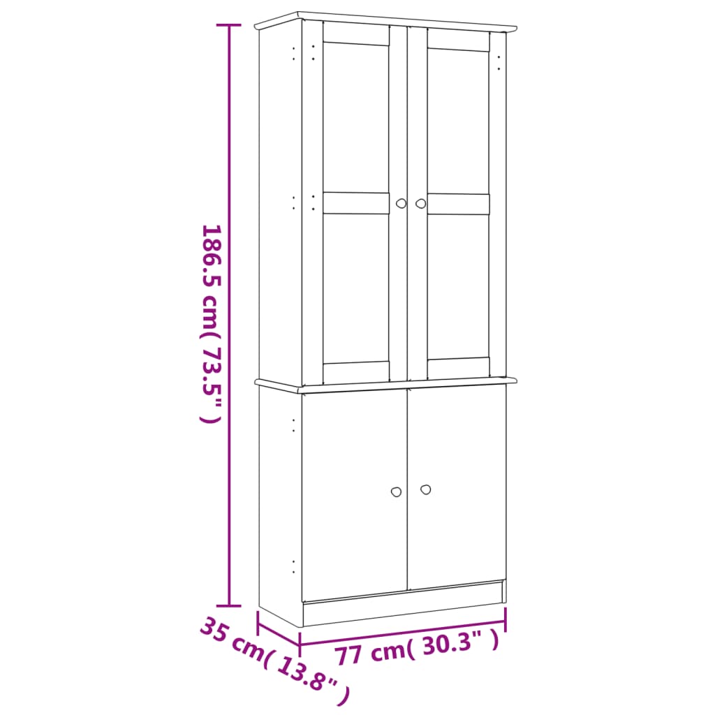 Vitrineskab ALTA 77x35x186,5 cm massiv fyrretræ