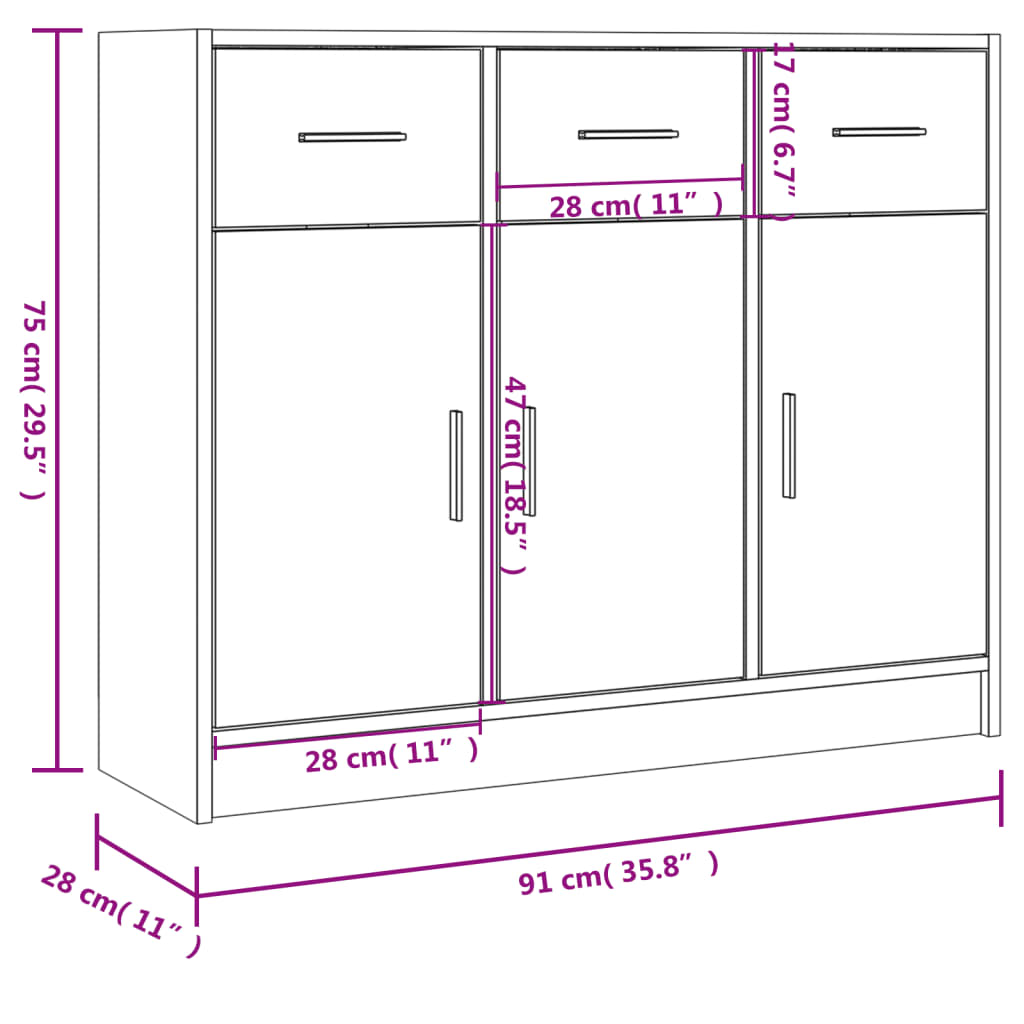 Sideboard Sonoma-Eiche 91x28x75 cm Holzwerkstoff