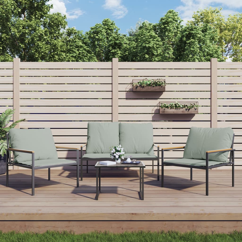 4-tlg. Garten-Lounge-Set mit Kissen Anthrazit Stahl