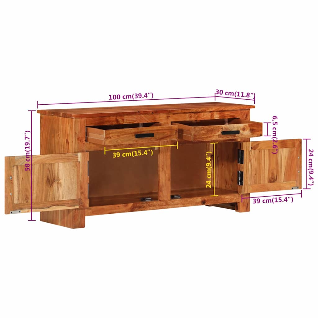 Sideboard Braun 100 x 30 x 50 cm Akazie Massivholz