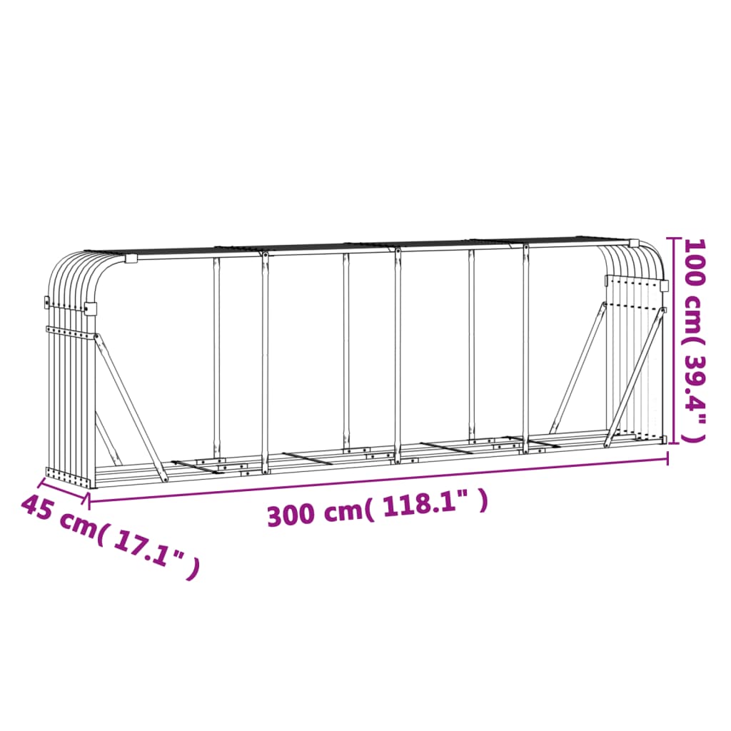 Kaminholzunterstand Holzoptik 300x45x100 cm Verzinkter Stahl