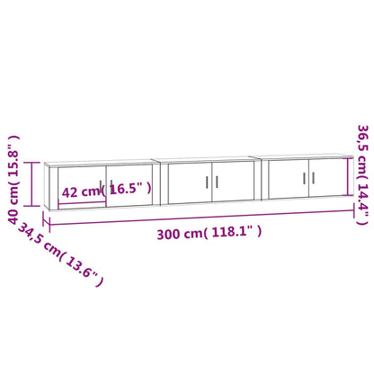 TV-Wandschränke 3 Stk. Grau Sonoma 100x34,5x40 cm