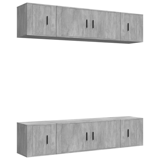 6-tlg. TV-Schrank-Set Betongrau Holzwerkstoff