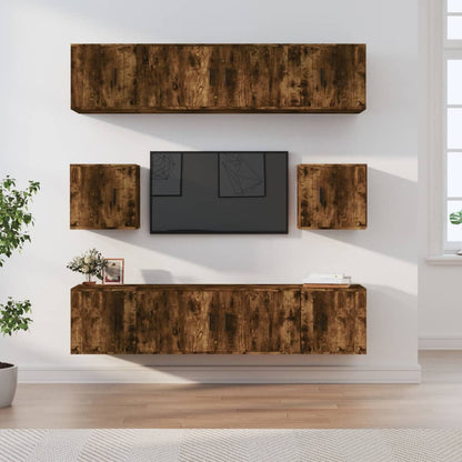 8-tlg. TV-Schrank-Set Räuchereiche Holzwerkstoff
