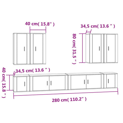 8-tlg. TV-Schrank-Set Räuchereiche Holzwerkstoff